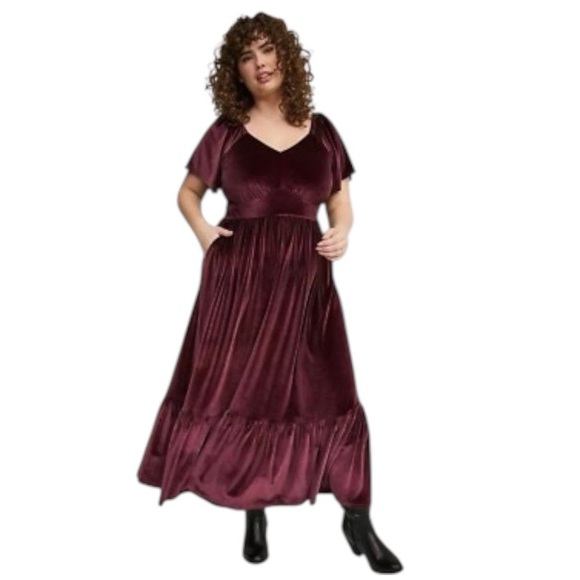torrid Dresses & Skirts - NEW NWT Torrid Maxi Velvet Dress Flutter Sleeve Rich Mauve Wine 2X 18/20